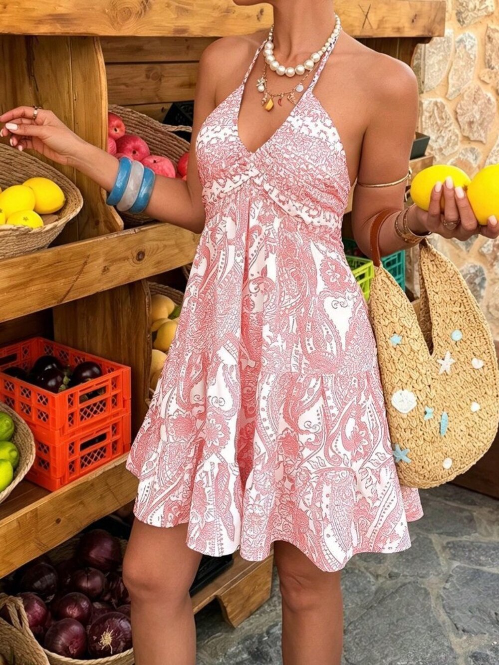Multicolor Boho Women's Casual Sleeveless V-Neck A-Line Short Dress - Picture 3 of 5
